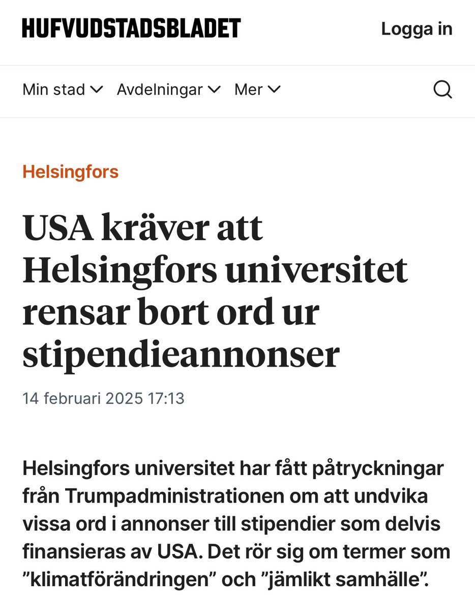 Muistatteko, kun joidenkin mielestä sananvapauden suurin uhka länsimaissa oli se, kun joku kiukkuinen feministi joskus jossain lausahti jollekin, että onpa ikävästi sanottu? #sananvapaus  hbl.fi/2025-02-14/usa…