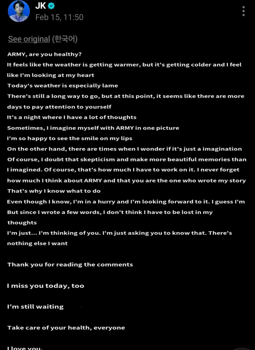 mhereonlyforbts's tweet photo. “i love you.”
★☆☆☆☆  

🐰“I'm just... im thinking of you,I'm just asking you to know that. There's nothing else I want ”

★★★★★★★★★★★★★★★★★★★★★★★★★★★★★★★★★★★★★★★★★★★★★★★★

WE LOVE YOU JUNGKOOK 
WE MISS YOU JUNGKOOK 
WITH JUNGKOOK TILL THE END