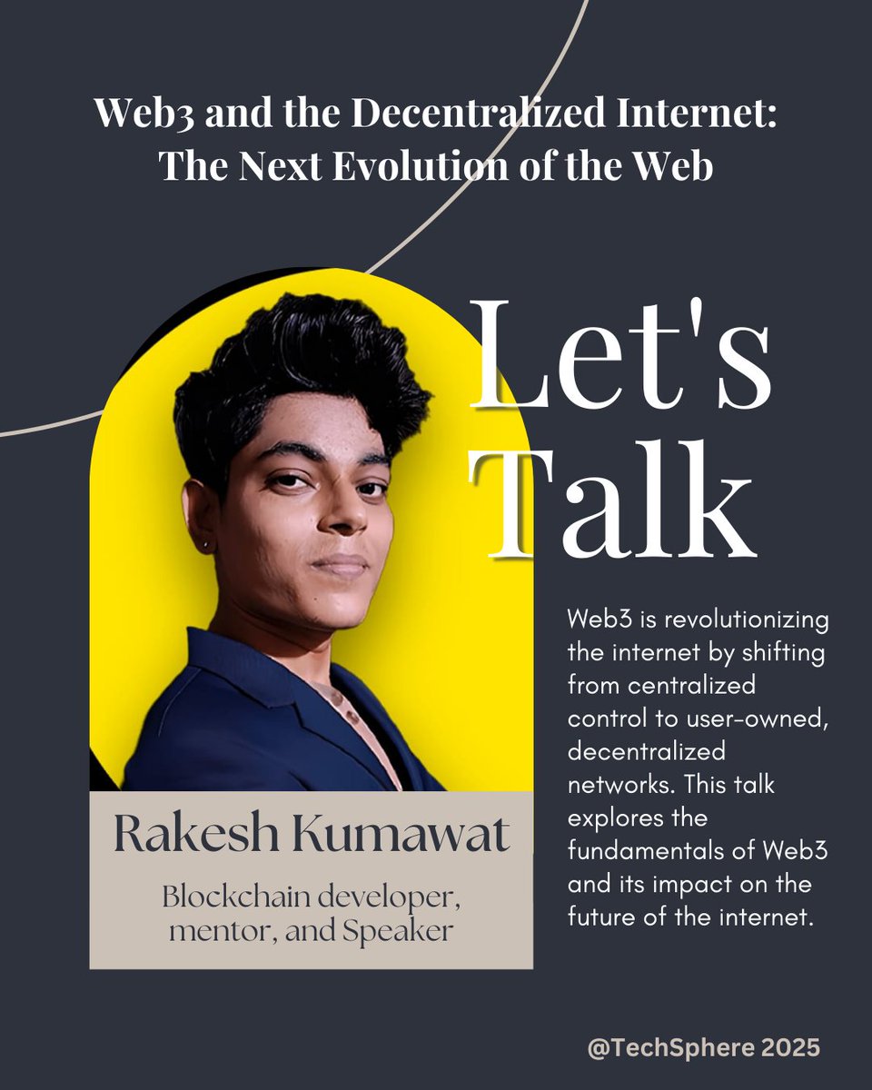 Introducing our next speaker for MWC, <a href="/RakeshKumawattt/">Rakesh</a> ! 🚀✨ 

A blockchain developer and mentor, he’ll be diving into the fundamentals of Web3 and how decentralization is shaping the future of the internet. Don’t miss this insightful session! 🔗💡 

#MWC #Web3 #TechSphere2025