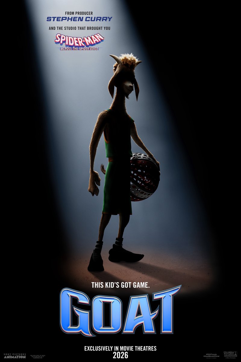 SonyAnimation's tweet photo. This kid's got game. 🐐

From the studio that brought you Spider-Man: Across the #SpiderVerse, produced by @StephenCurry30, directed by @SneadsbyRee, and co-directed by Adam Rosette: #GOATmovie arrives in theaters February 2026. https://t.co/0qTB6p9cXW