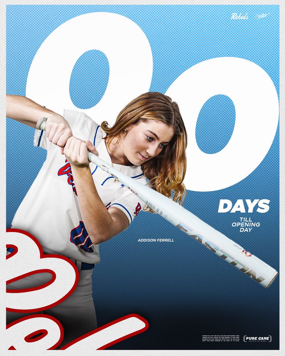 The countdown is on!!! Today we are spotlighting FRESHMAN Pitcher, Infielder Addison Ferrell ! 00 DAY until GAME DAY! #gorebels @1rebelathetics