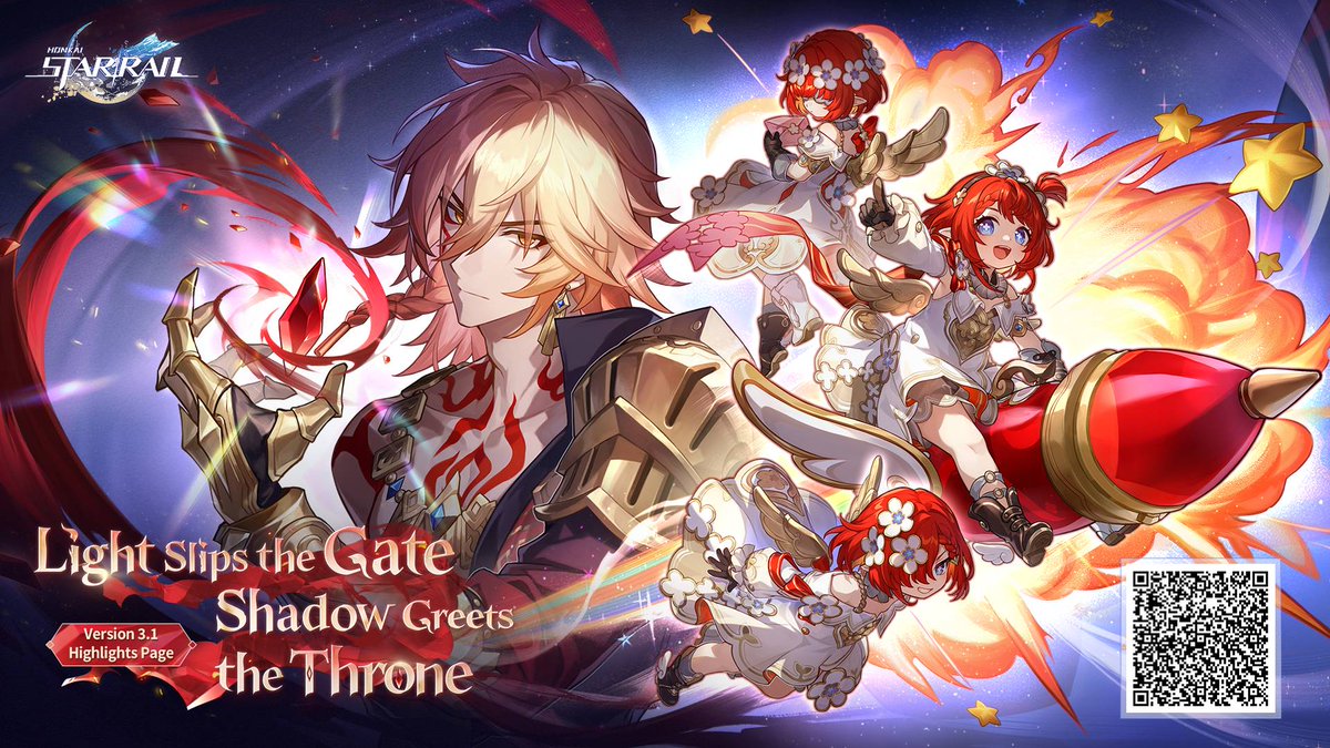 Chocordero's tweet photo. Dear Trailblazers, the Version 3.1 "Light Slips the Gate, Shadow Greets the Throne" highlights page is now online. Let's discover what the new version has to offer! https://t.co/5Pe96tkVj5