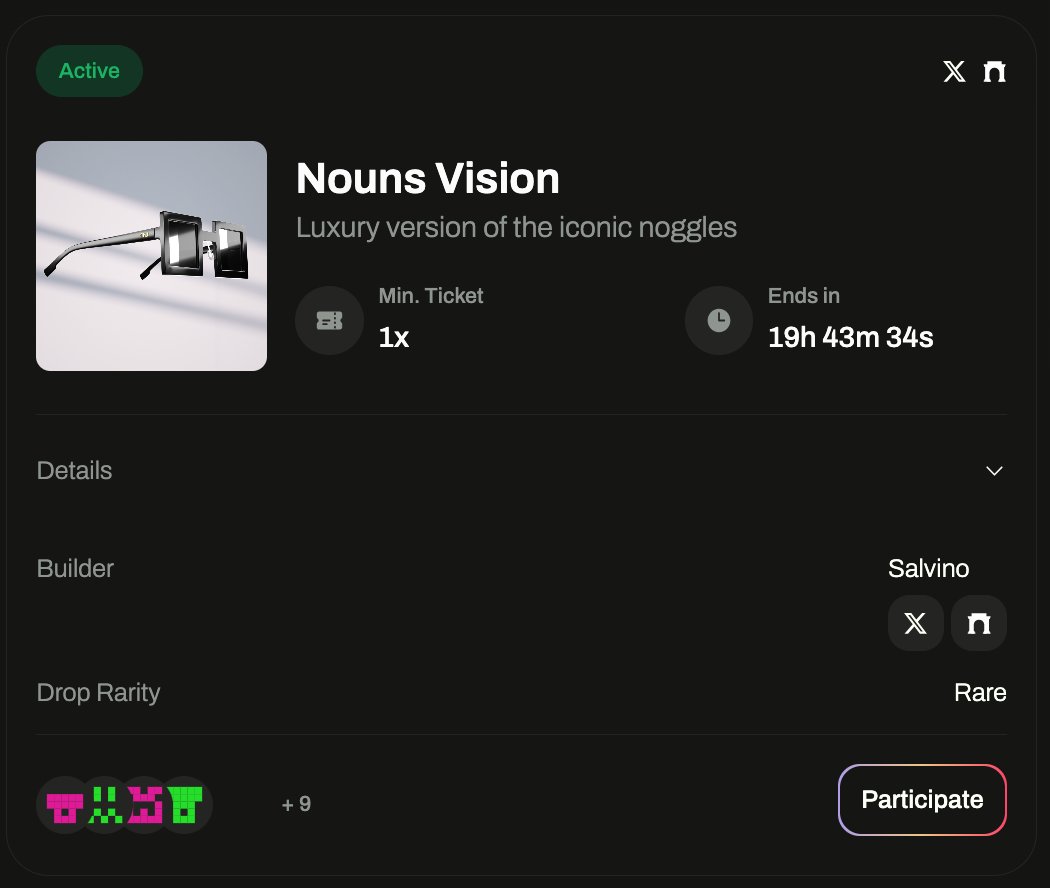 🚨NOGGLES CLUB RAFFLE ALERT🚨

Less than 24 hours to try and win your very own pair of Nouns Vision. 

You just need ONE lucky ticket! Don't miss this chance ⌐◨-◨