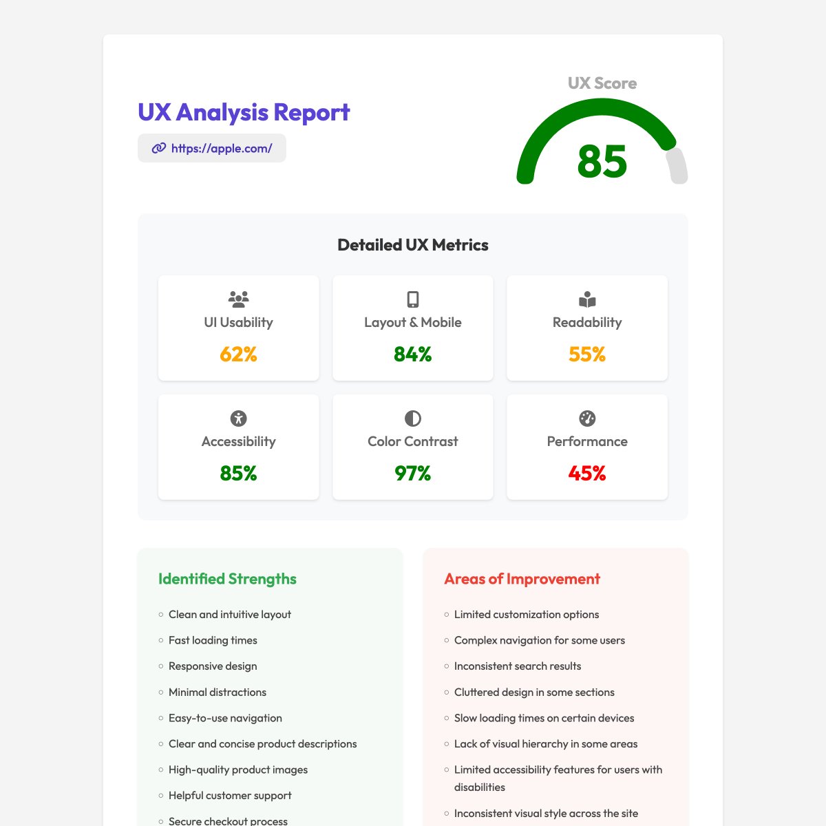 UX Analiz aracımız henüz reklamını bile yapmaya başlamadan büyük bir ilgi görüyor. Biz de geliştirmelere devam ediyoruz. Artık 58 farklı kriterde sayfanızı test ediyor ve geliştirme önerileri sunuyoruz.

Siz de sitenizin UX Analizini hemen ücretsiz yapın!

uxanalysisreport.com