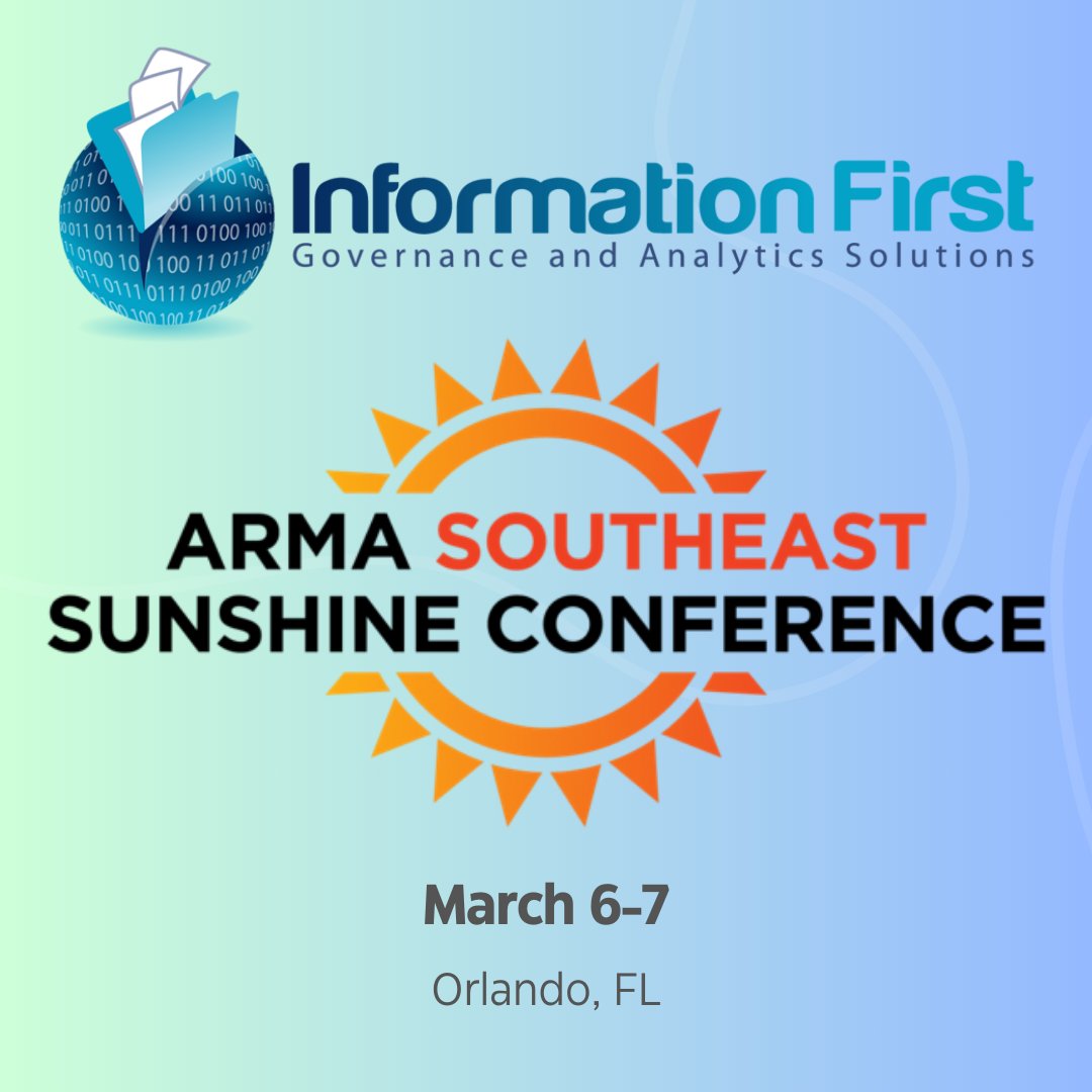 We are excited to be attending the #ARMA Southeast #SunshineConference2025 again this year! Come by and chat with us! #RecordsManagement #InfoGov, #DataDiscovery and #RiskInsights