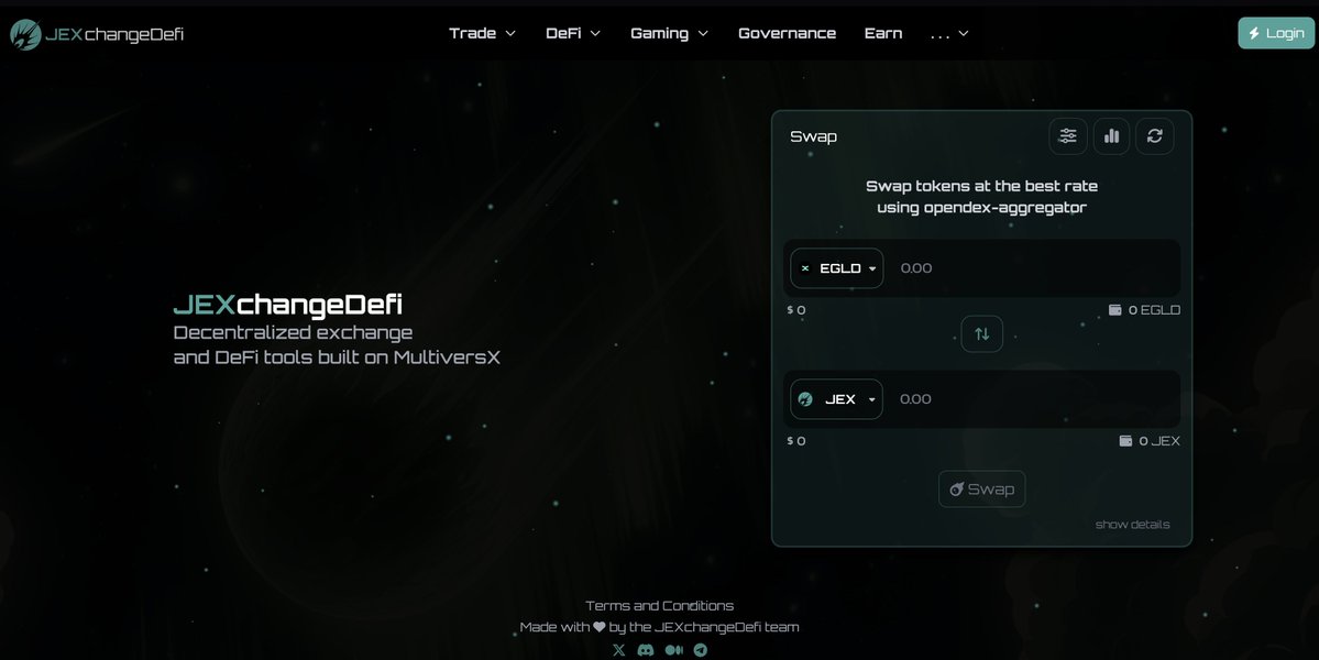 JEXchangeDefi's tweet photo. 📢We've just rolled-out #JEX v2 on https://t.co/vMNvOHLDlt 😱 

Let's explore its news features and the next to come 😏

Follow the guide 👇

@MultiversX @MultiversXToday @MultiversXUSA 
@lucianmincu @SasuRobert @beniaminmincu 
#MultiversX $JEX ☄️

-------------------------------
1⃣ UI revamp & Improved UI/UX  

rule🥇: keep it simple 🙏
rule🥈: permissionless and decentralized is the way  🗽  

-------------------------------
2⃣ New "opendex" #aggregator 

🔹 open-source 🤝: https://t.co/utYfbSibDF  
🔹decentralized (deploy your own aggregator API)  🔹dynamic #routing (BETA) 🔀: split swap across multiple routes to minimize negative price impact  
🔹referral system 🫂: integrate "opendex" aggregator and get 25% cashback on fees

-------------------------------
3⃣ Dust Converter  

Select up to 5 tokens and convert to $JEX  
Conversion fee (in $JEX) is burned 🔥

-------------------------------
4⃣ Limit Orders UI revamp  

🔹1 page for limit #orders: set your order at your price 💰  
🔹1 page for P2P trading: interact with existing orders in a P2P way (useful for tokens that are not available on other DEXes)  🤝 

-------------------------------
5⃣ Next features to come (dev in progress)
 
🔹permissionless #raffle system: create a raffle with your own parameters (token, ticket price, % burn, % prize pool, owner #royalties)  
🔹#prediction game 
🔹implement "opendex" #liquidity pools (audit needed) 
🔹implement "opendex" #farms (audit needed) 
🔹#NFT staking

Feel free to comment 😇