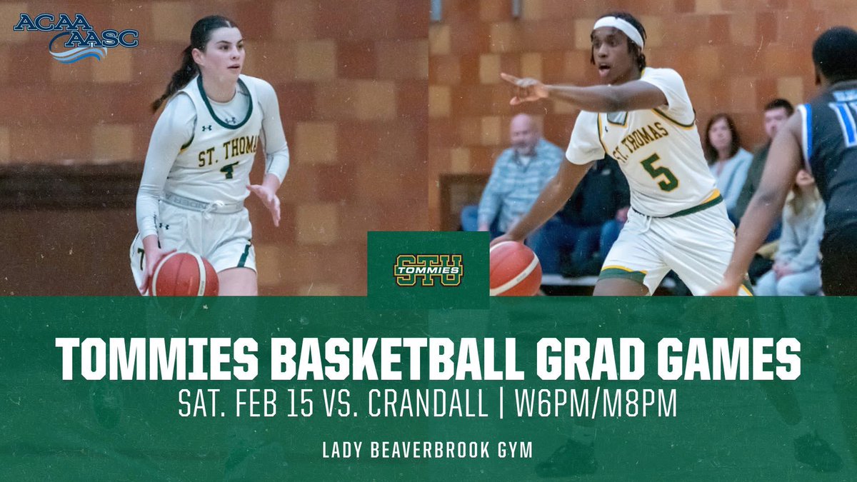 It's grad game at the pit! Join us as we celebrate Kylee, Noah, Evan, Owen and Ethan for all that they have given to the STU basketball programs! Once a Tommie, Always a Tommie💚💛

🏀 STU vs. Crandall
📍 Lady Beaverbrook Gym
⏰ W6PM M8PM

#GoTommies