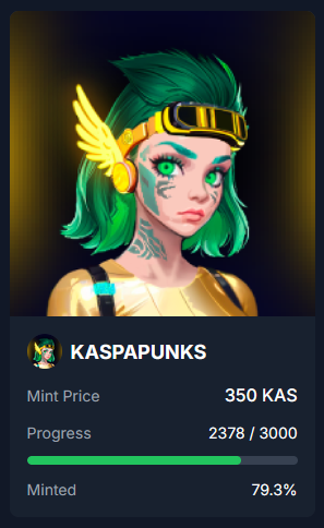 Kaspa_Punks's tweet photo. #Kas #kaspa #NFT #KaspaNFT 
1% mint in 3-4 days. At this rate, the collection will be minted in a month https://t.co/IqY3sdMv8J
