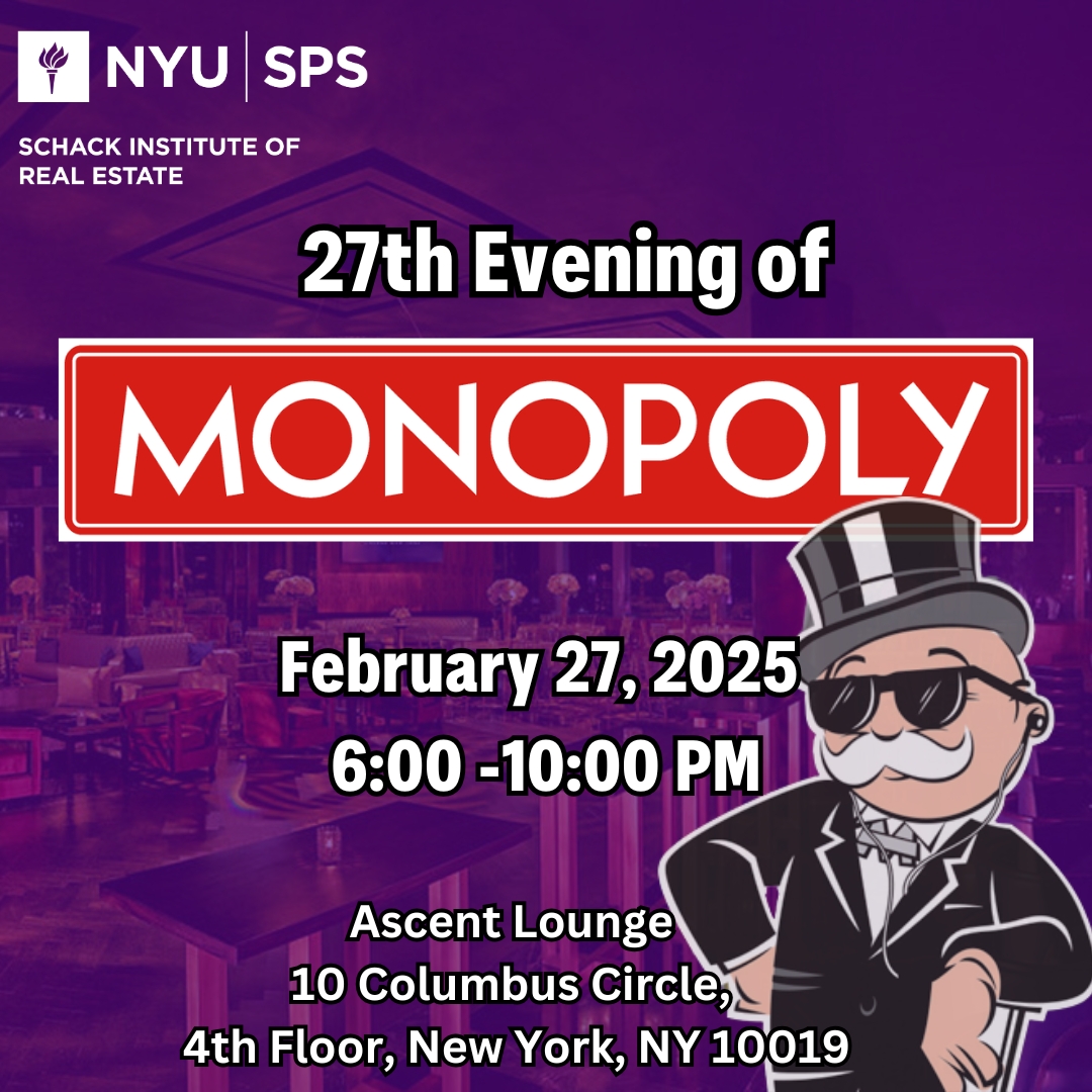 NYU SPS Schack Institute of Real Estate (@nyuschack) on Twitter photo Join <a href="/NYUSchack/">NYU SPS Schack Institute of Real Estate</a> for the highly anticipated 27th Evening of Monopoly®, featuring Brian Ray (MS ‘02) as this year’s Honorary Banker. Enjoy a night of networking with an open bar, gourmet bites, lively entertainment, & plenty of photo-worthy moments.
More: cvent.me/ZOEvbr Join <a href="/NYUSchack/">NYU SPS Schack Institute of Real Estate</a> for the highly anticipated 27th Evening of Monopoly®, featuring Brian Ray (MS ‘02) as this year’s Honorary Banker. Enjoy a night of networking with an open bar, gourmet bites, lively entertainment, & plenty of photo-worthy moments.
More: cvent.me/ZOEvbr