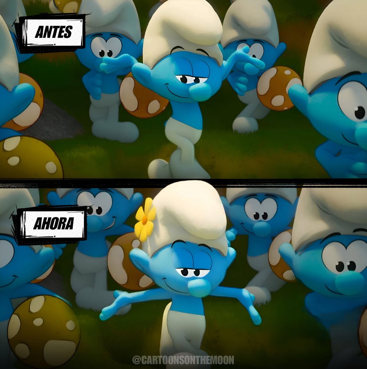 CartoonsOTMoon's tweet photo. Pitufo Influencer ha sido eliminado en el nuevo promocional de la película de Los Pitufos.

En su lugar, ahora está Pitufo Vanidoso. 

Probablemente, el actor fue retirado de la película por todas las pitufiacusasiones que recibió la semana pasada. https://t.co/QRucajnVzi