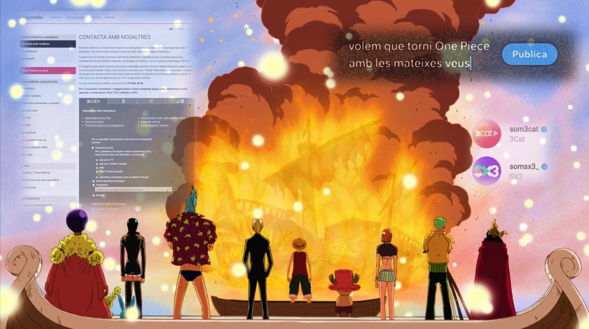 AnimeEnCAT's tweet image. El doblatge de One Piece perilla! ⚠️
@som3cat es nega a donar-li els recursos que requereix i tots els estudis el refusen.
Us animem a escriure al servei d&apos;atenció a l&apos;audiència i a les xarxes exigint un doblatge de qualitat en què es mantinguin les veus: 3cat.cat/atencio