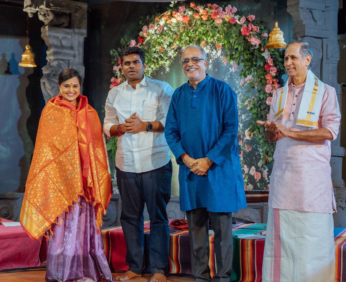 annamalai_k's tweet photo. In Chennai today, it was a mesmerising journey into our rich cultural heritage as we listened to the verses of Kamba Ramayanam beautifully presented by our renowned Carnatic singer Thiru Sikkil Gurucharan avl & the essence of the verses explained by Dr Priya Ramachandran avl & Dr Mohammed Rela in an event organised by Hamsadhwani. 

Their profound insights and captivating presentation made the evening truly memorable.