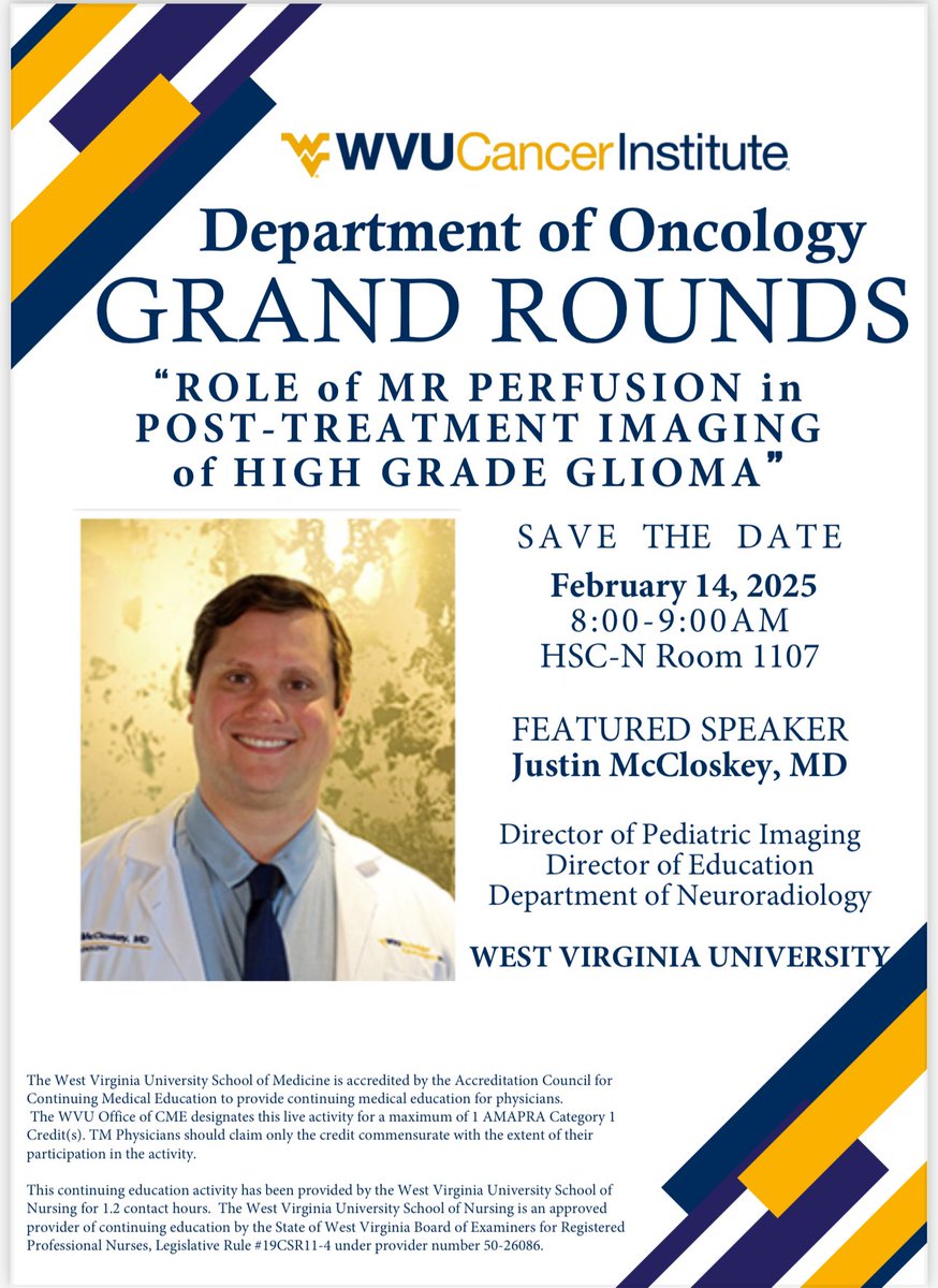 WVU Radiology Residency Program (@wvuradres) on Twitter photo One of our Neuroradiology faculty, Dr. Justin McCloskey recently presented at WVU Oncology Grand Rounds! He presented on “Role of MR Perfusion in Post-Treatment Imaging of High-Grade Glioma”. Congratulations to Dr. McCloskey! <a href="/WVUCancer/">WVU Cancer Institute</a> <a href="/WVURNI/">WVU Rockefeller Neuroscience Institute</a> <a href="/WVUMedSchool/">WVU School of Medicine</a> <a href="/WVUMedicine/">WVU Medicine</a> One of our Neuroradiology faculty, Dr. Justin McCloskey recently presented at WVU Oncology Grand Rounds! He presented on “Role of MR Perfusion in Post-Treatment Imaging of High-Grade Glioma”. Congratulations to Dr. McCloskey! <a href="/WVUCancer/">WVU Cancer Institute</a> <a href="/WVURNI/">WVU Rockefeller Neuroscience Institute</a> <a href="/WVUMedSchool/">WVU School of Medicine</a> <a href="/WVUMedicine/">WVU Medicine</a>