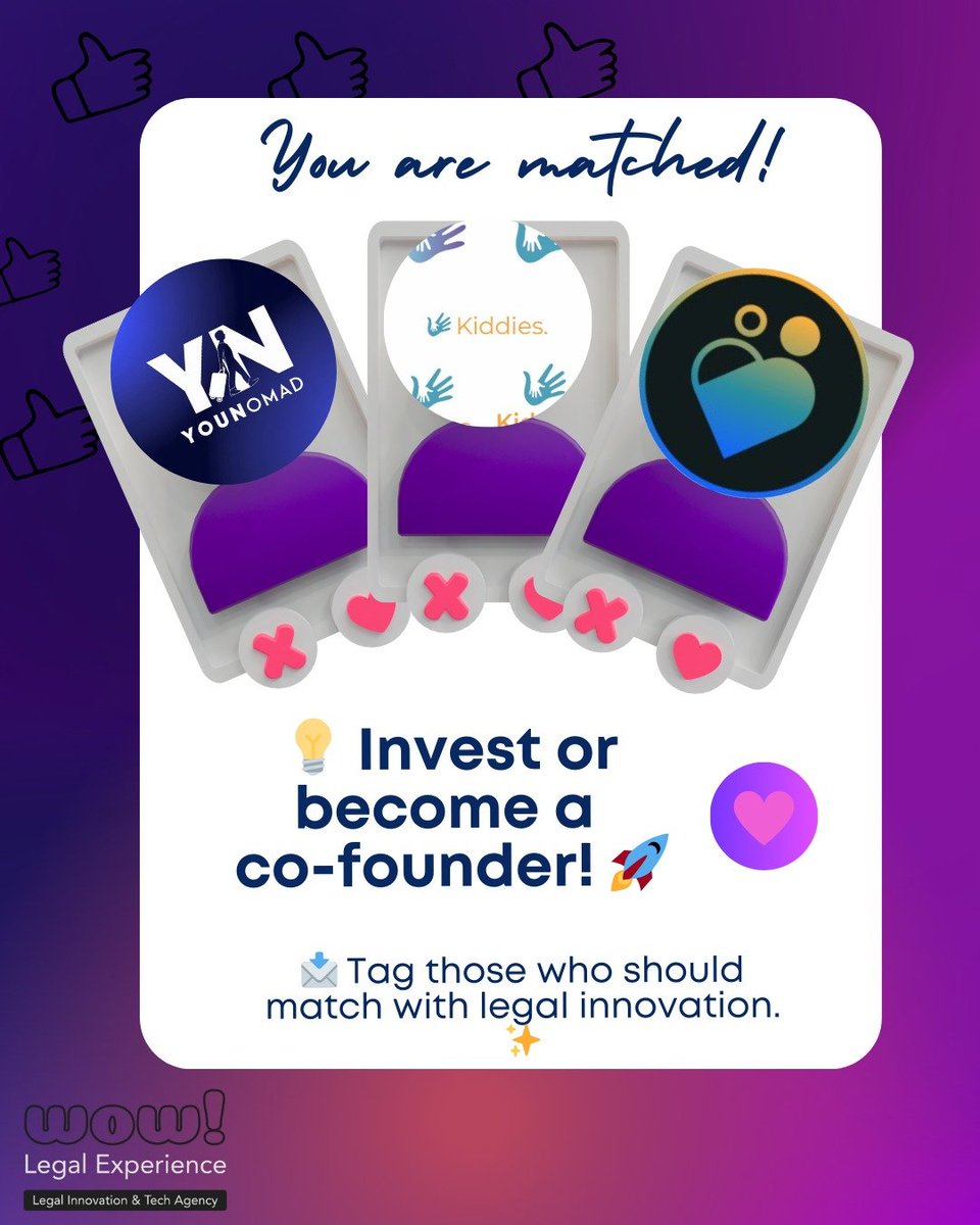 WOW Legal Experience I Legal Design Ops Agency (@wowlegalx) on Twitter photo 📢 We are looking for investors! If you’re ready to make a match with one of these projects send an email to hello@wowlegalx.biz with a copy to karol@wowlegalx.biz. Investors will have the opportunity to become co-founders and shareholders of WOW Legal Experience.
#LegalTech 📢 We are looking for investors! If you’re ready to make a match with one of these projects send an email to hello@wowlegalx.biz with a copy to karol@wowlegalx.biz. Investors will have the opportunity to become co-founders and shareholders of WOW Legal Experience.
#LegalTech