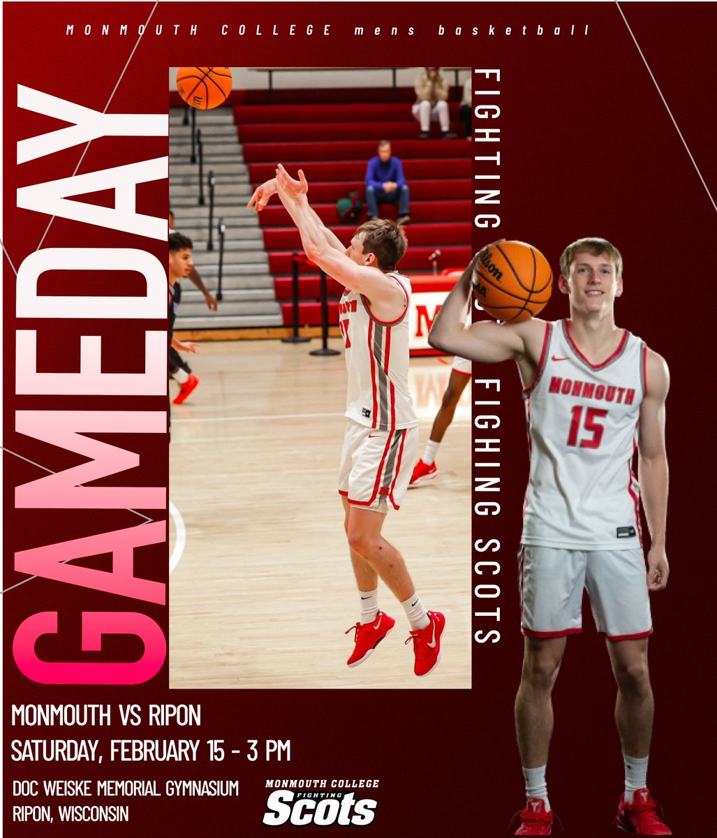 The final road Saturday of the regular season for <a href="/ScotsWHoops/">Monmouth College Women’s Basketball</a> and <a href="/ScotsMHoops/">Monmouth Men's Hoops</a> with games in Ripon at 1/3pm #RollScots

Watch: riponredhawks.com/watch

WBB Stats: riponredhawks.com/sidearmstats/w…

MBB Stats: riponredhawks.com/sidearmstats/m…

Updates - <a href="/MonmouthGameday/">Monmouth College Game Day</a>