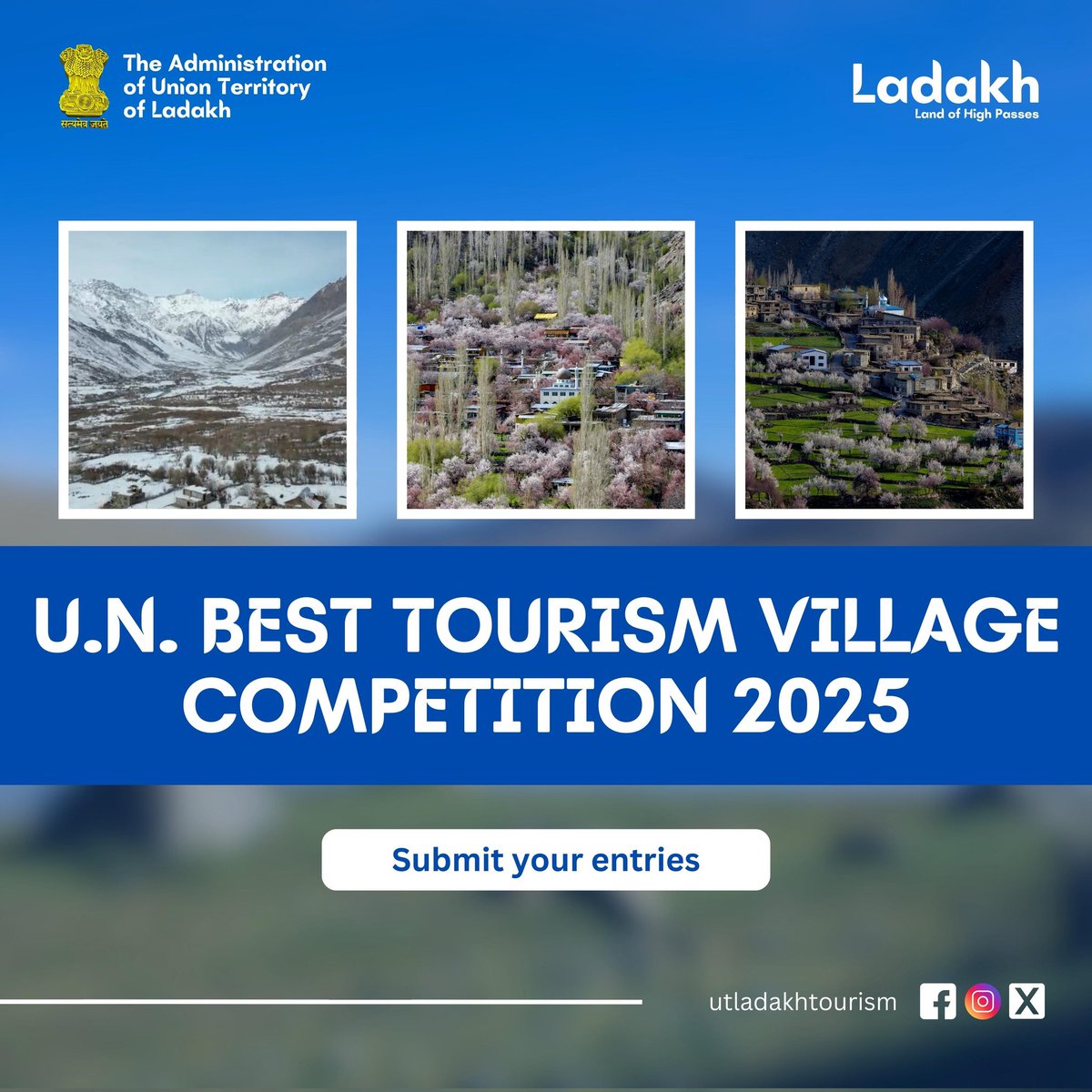 utladakhtourism's tweet photo. @tourismgoi is calling for entries for Best Tourism Villages 2025, a global initiative that highlights villages preserving culture, traditions, &amp; biodiversity through tourism. Villages can submit their entries to the Tourism Department by March 15, 2025.

@incredibleindia https://t.co/NYLg0e9lAR