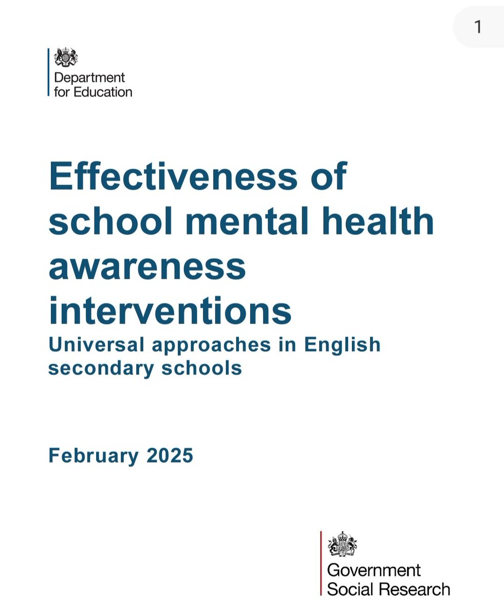 Really interesting research study published about school mental health awareness interventions in secondary. Well worth reading assets.publishing.service.gov.uk/media/67a0f0b4… #secondary #mentalhealth #edutwitter