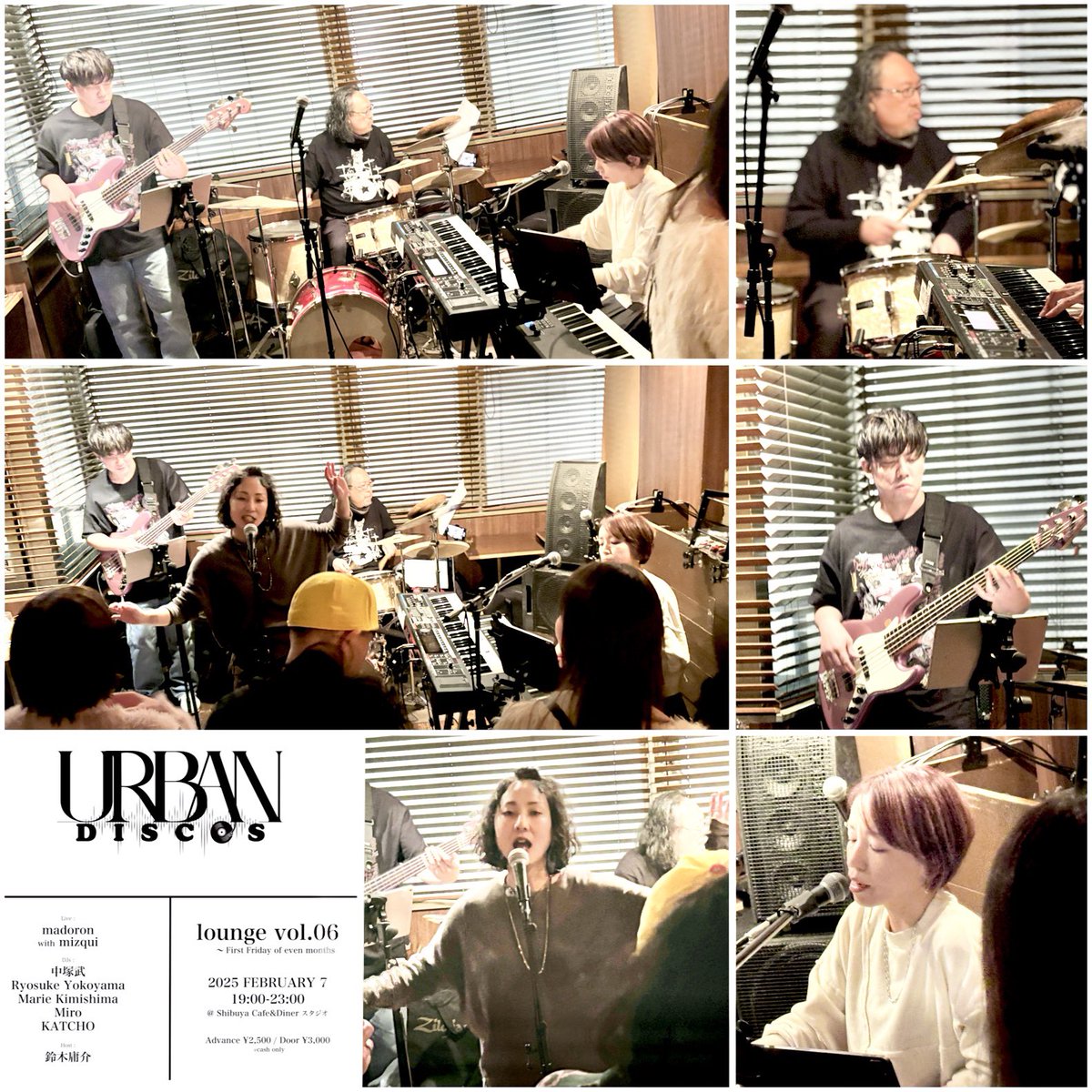 JpGerrys's tweet photo. #ライブでした(^^)v [2/7]

 “URBAN DISCOS lounge vol.6”
#madoron with mizqui 

#中林万里子(keys)
#村上広樹 (drs.)
#Johnhori (ba.) 
#mizqui (guest vo.)

@ Cafe&amp;Dinerスタジオ https://t.co/dmnNNwACbg