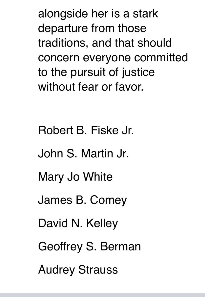 Statement from former U.S. Attorneys for SDNY, appointed by presidents of both parties.
