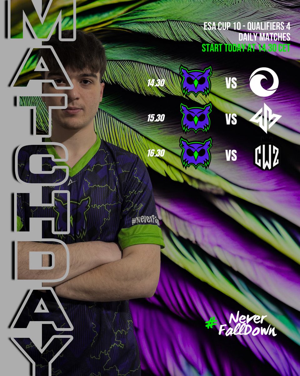 Last 3 matches and last day of <a href="/ESA_Cup/">The ESA Cup | Season X</a>  Season 10 qualifiers, for the glory 💜

Matches against <a href="/ewaveesports/">EWAVE ESPORTS🌊</a> <a href="/Nexus77Esports/">Nexus77 Esports</a> and <a href="/CrownZero_CwZ/">Crown Zero</a>  👑

Coach: <a href="/Punjto/">-.-</a> 
Daily lineup: <a href="/R6ginqka/">R6.Ginqka</a> <a href="/NerissimaMoon/">NerissimaMoon</a> <a href="/yEMMEOWL/">Emme</a> <a href="/itsbigovi/">itsbigovi</a> <a href="/FratmoAriess/">Ariess</a>