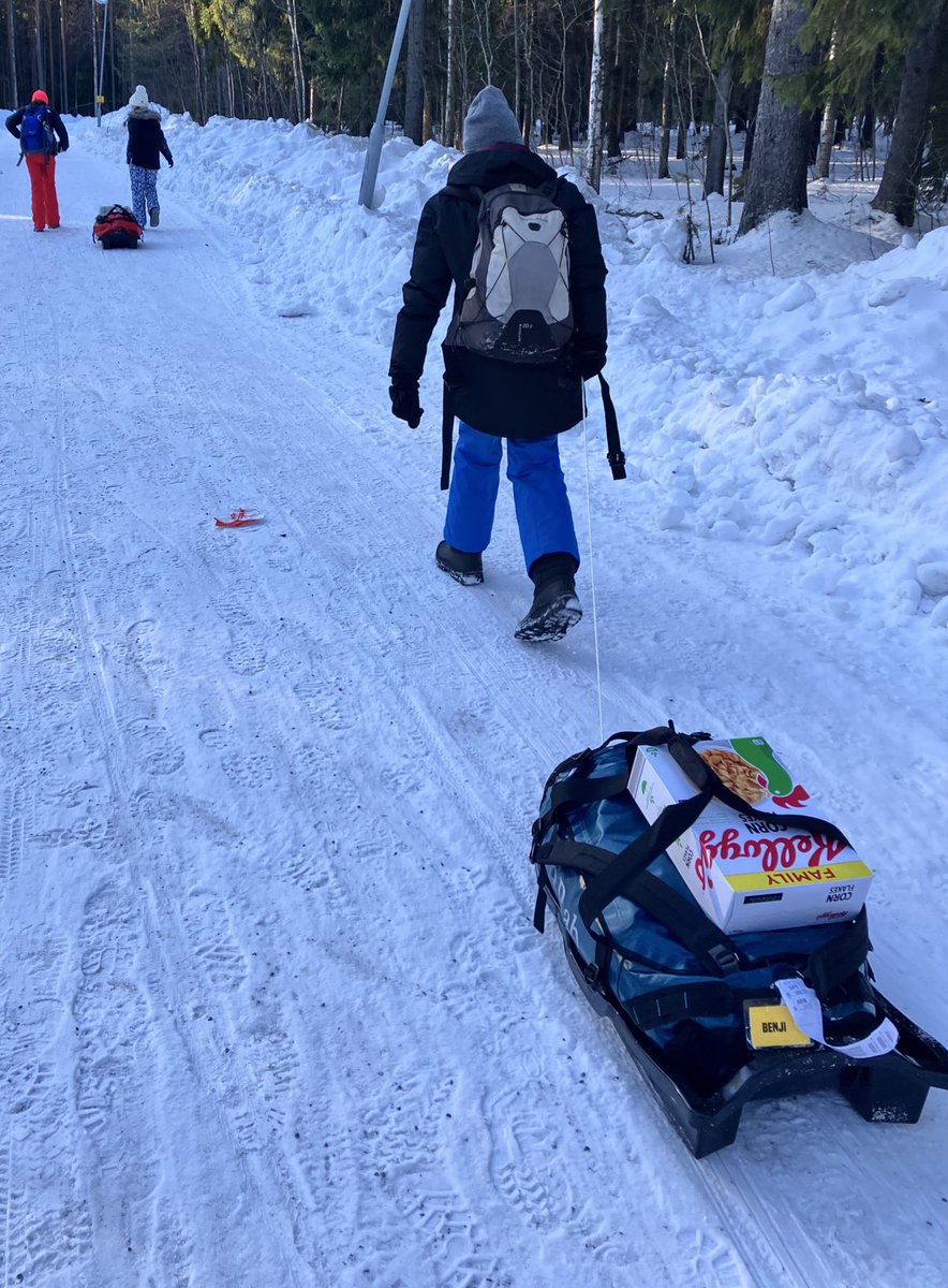 🇸🇪AA25 First task for the Arctic Adventurers, shopping for more than 250 meals, and then hauling it 3km back to our cabin on sledges. Easy downhill, hard work uphill!