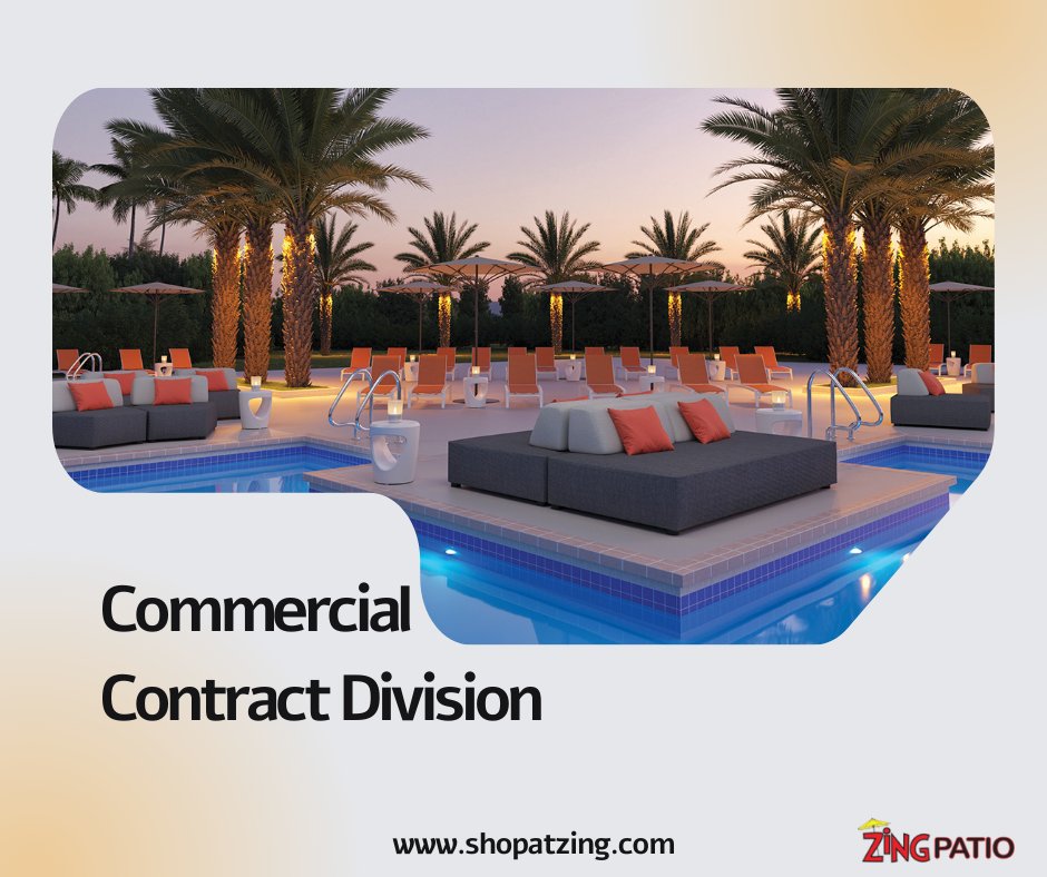shopatzingfl's tweet photo. Use Zing Patio's Commercial Contract Division to grow your company!

Our knowledgeable staff will help you at every stage. View our selection of weatherproof daybeds, dining sets, seating collections, and loungers of professional quality. https://t.co/yV6hmgiqoU https://t.co/IzyanOu3yk
