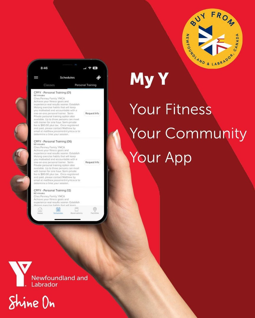Take the stress out of planning your day! With our app, you can reserve classes, scan your bar code, and more – all in one!

For more information visit ymcanl.com/my-y-app/

Download it here!
Google Play Store: heyor.ca/A3MAFS 
Apple App Store: heyor.ca/A6sRMI