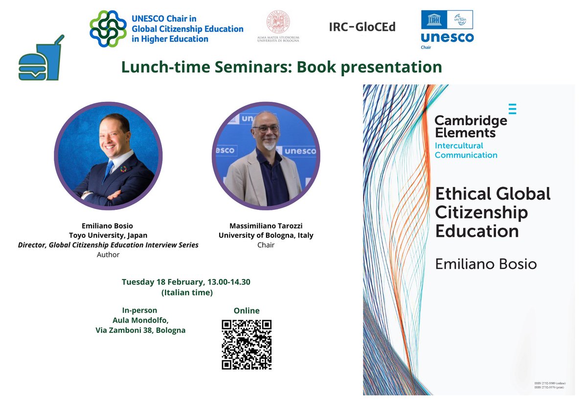 Don’t miss the launch of my new book Ethical Global Citizenship Education (Cambridge University Press) hosted by the <a href="/UNESCO/">UNESCO 🏛️ #Education #Sciences #Culture 🇺🇳</a> Chair, University of Bologna

TUE, Feb 18, 2025 | 13:00–14:30 (Italian Time)

Win a FREE e-copy! Subscribe to my YouTube channel: youtube.com/c/DrEmilianoBo…