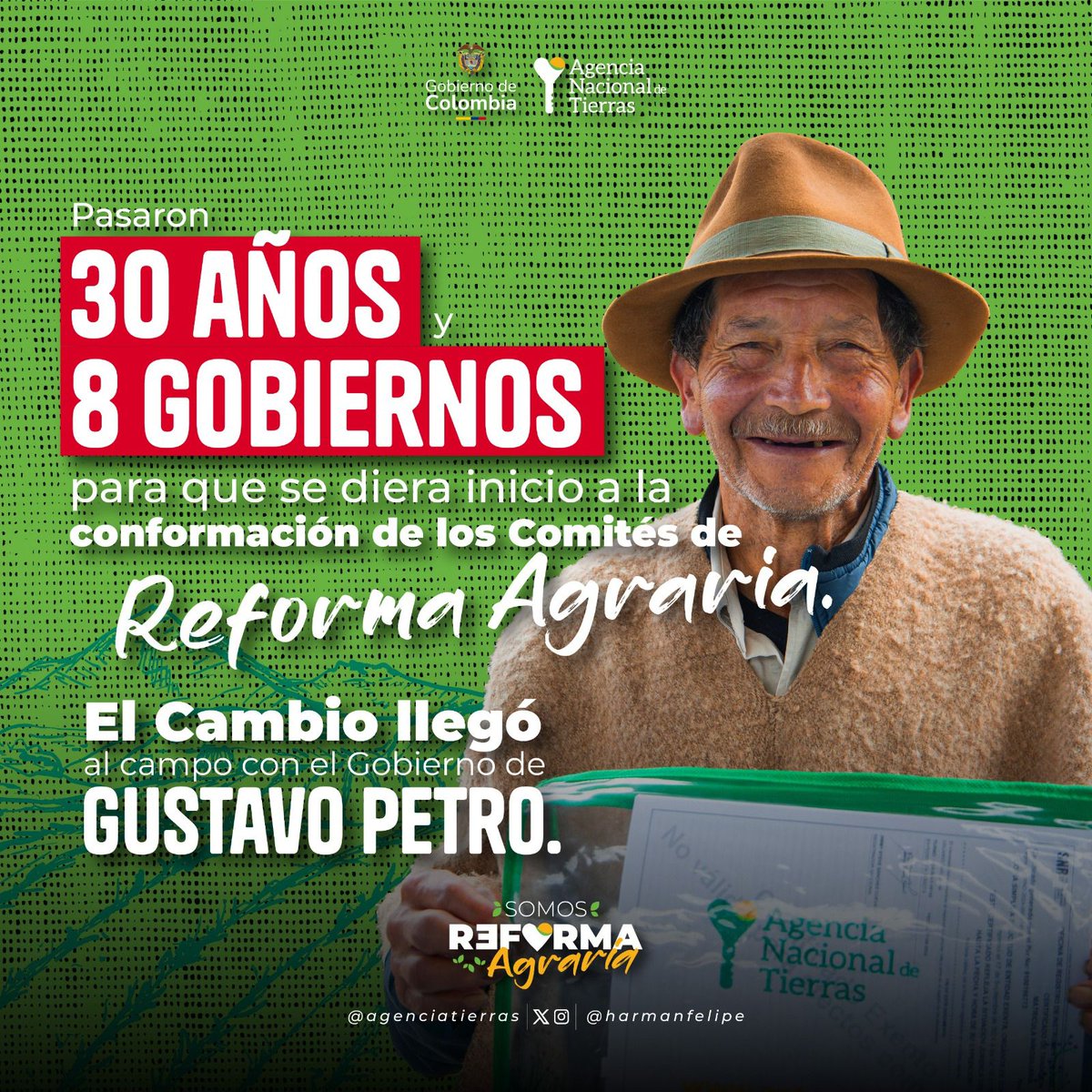 karol_samo's tweet photo. ¡Para el Gobierno del Cambio, el campo es una prioridad!

Queremos ver un campo con justicia social, devolviéndoles la tierra a quienes por años la han trabajado, un campo donde se garantice la paz y seguridad alimentaria de todo un país.

#SomosReformaAgraria https://t.co/2im3wnAfvj