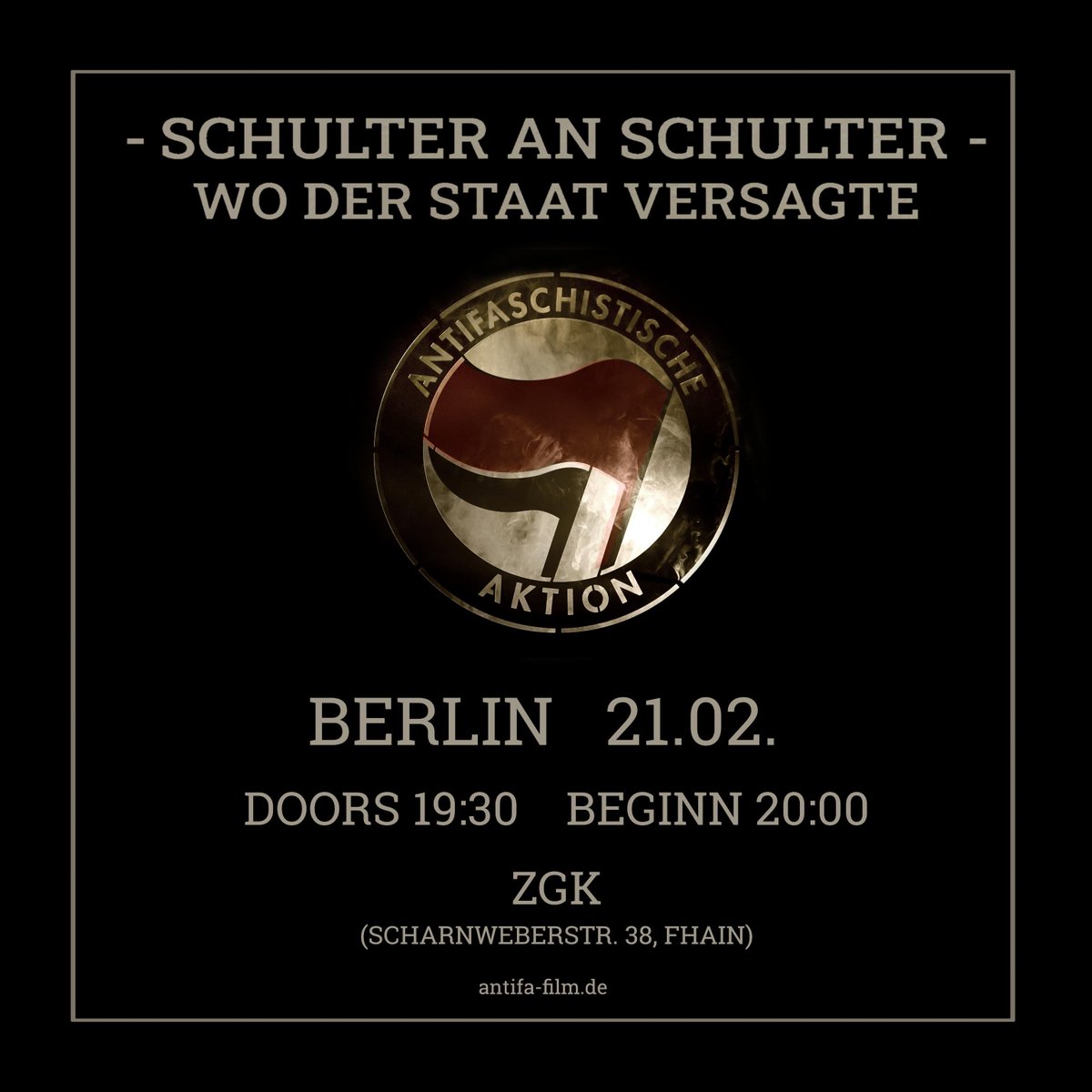 Filmvorführung: #ANTIFA - Schulter an Schulter, wo der Staat versagte

Zum ersten Mal sprechen fünf Antifa-Aktivist:innen ausführlich über Hintergründe und Praktiken einer Bewegung, die der Neonaziszene im wiedervereinigten Deutschland entgegentrat.

21. Februar | 19:30 Uhr | ZGK
