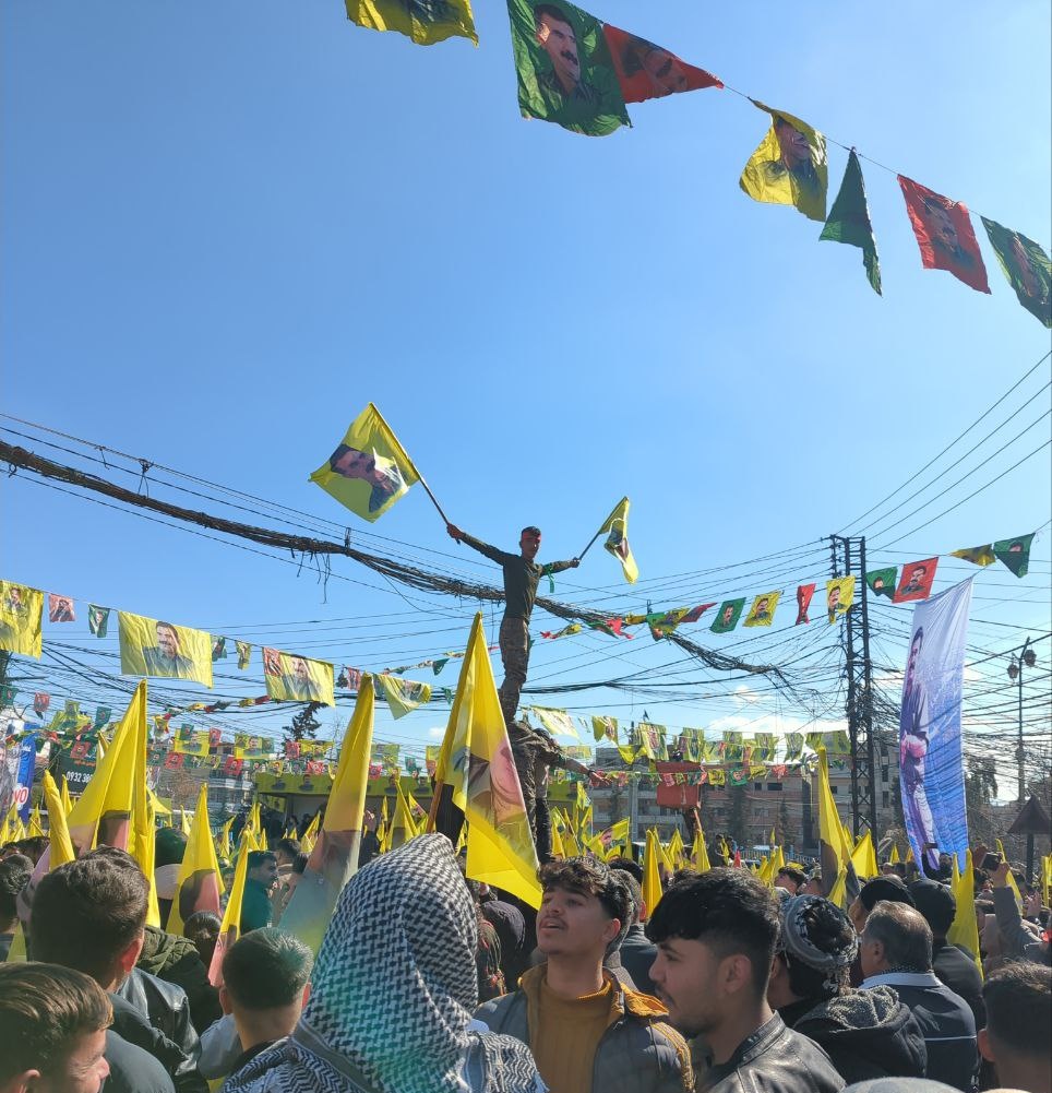 1000s assembled in Qamişlo today to mark the black day when Abdullah Öcalan was imprisoned 26 years ago. The Turkish state tried to take away hope from the people but have failed. Now in this latest phase of dialogue the reality is that Öcalan is the solution.