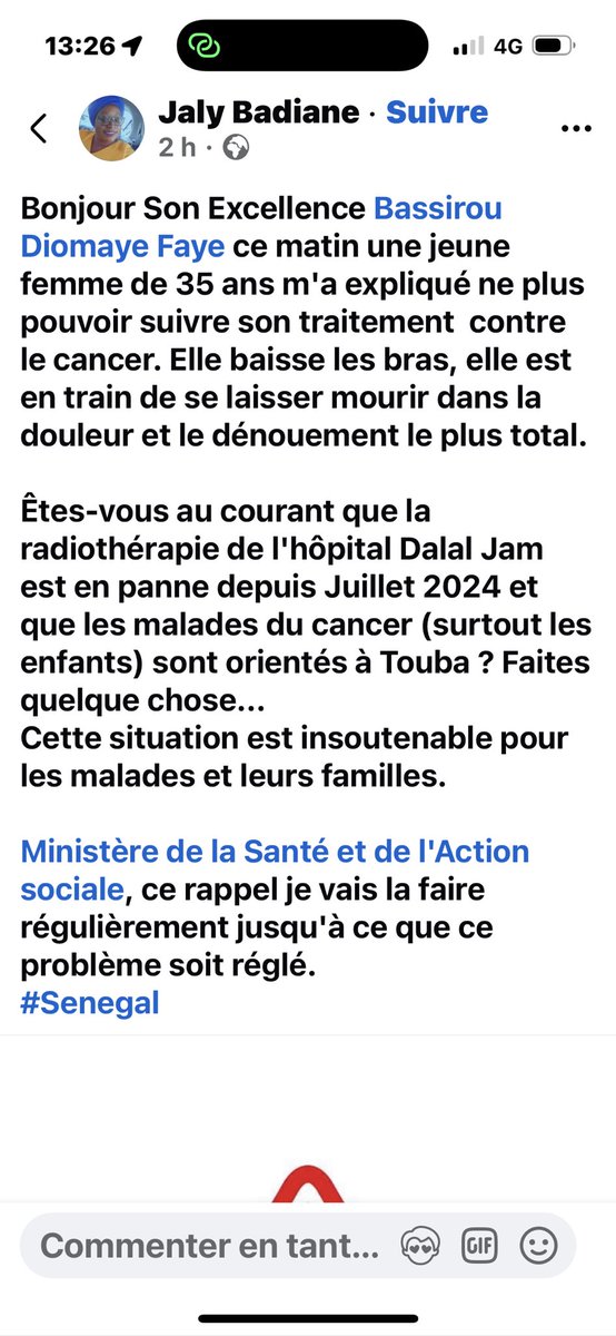 autruicomoi's tweet image. Je n’imagine même pas la peine de tous ces malades du cancer, de leurs proches, parents qui souffrent depuis des mois, faute de radiothérapie. Celle de Dalal Jamm est en panne depuis plus de 6 mois. Les malades orientés à Touba. Y-a-il un ministre de la Santé dans ce pays ?