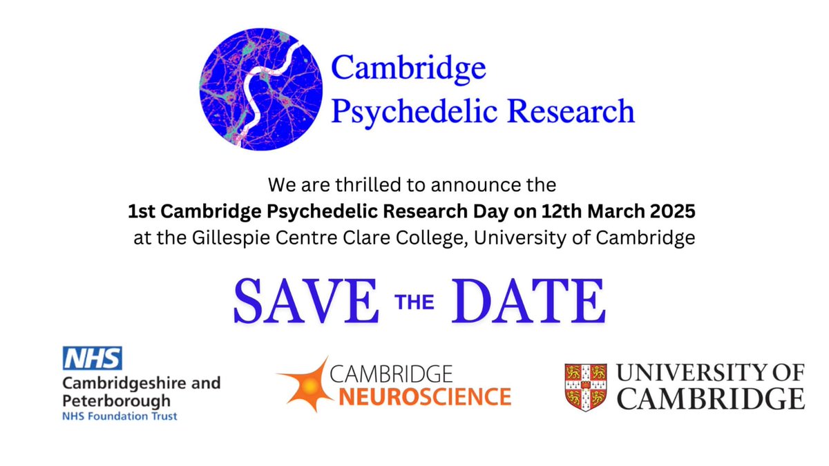 Lili Galindo MD PhD (@lili_galindo) on Twitter photo We are thrilled to host the 1st Cambridge Psychedelic Research day🍄!
neuroscience.cam.ac.uk/event-posts/ca…
👉🏽 Research and Clinical Innovation to improve care & clinical outcomes
Thank you <a href="/SteveGrangeNHS/">SteveGrange</a> for supporting the development of Psychedelic Research at <a href="/CPFT_Research/">Research at CPFT</a> We are thrilled to host the 1st Cambridge Psychedelic Research day🍄!
neuroscience.cam.ac.uk/event-posts/ca…
👉🏽 Research and Clinical Innovation to improve care & clinical outcomes
Thank you <a href="/SteveGrangeNHS/">SteveGrange</a> for supporting the development of Psychedelic Research at <a href="/CPFT_Research/">Research at CPFT</a>