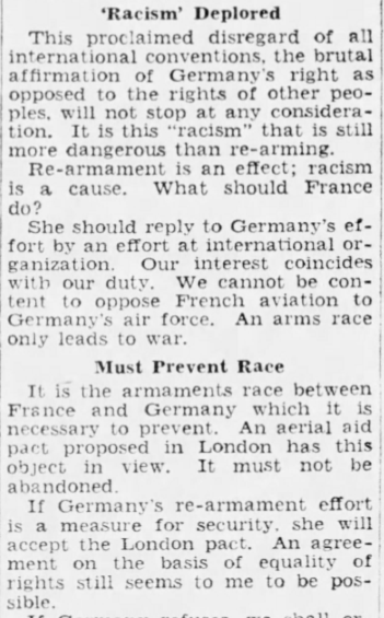RoccoBasilisk's tweet photo. @MorlockP In 1935, the modern usage was sufficiently obscure jargon that the United Press published an article trying to coin the term "racism" to refer to the arms race. https://t.co/BPAeXUfIah
