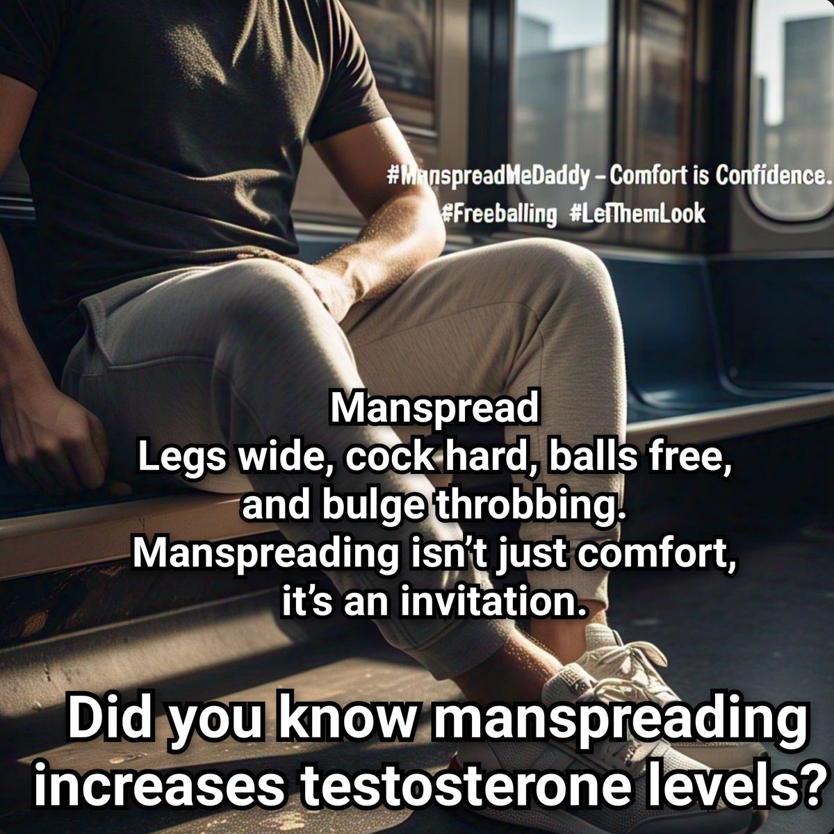 Jacques27j's tweet photo. He spread his legs on the train, his thick bulge pressing against his sweats. My eyes locked on him as he smirked, daring me to kneel between his thighs and taste what he had to offer.
#ManspreadMeDaddy  #BulgeOnDisplay #Freeballing #LetThemLook #KinkyCravings #GayTwink https://t.co/A0NOdMsPUz