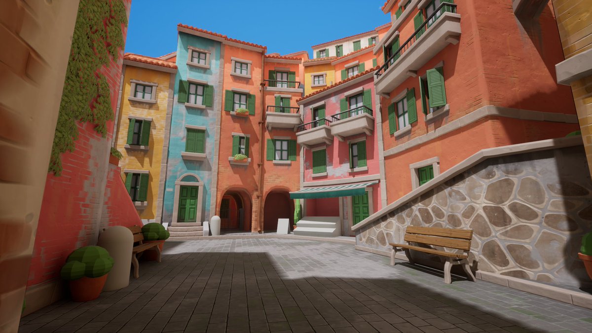 I've recently decided to come back to this project, started a while ago, and try to finish it. I've already made some tweaks to the lighting and made new textures, and it feels much better! #EnvArtMastery #gameart #cinqueterre #environmentart #stylizedart #UnrealEngine #UE5