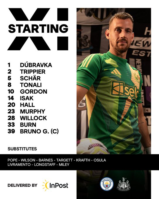 Newcastle United v Manchester City: Dúbravka, Trippier, Schär, Tonali, Gordon, Isak, Hall, Murphy, Willock, Burn, Bruno G.