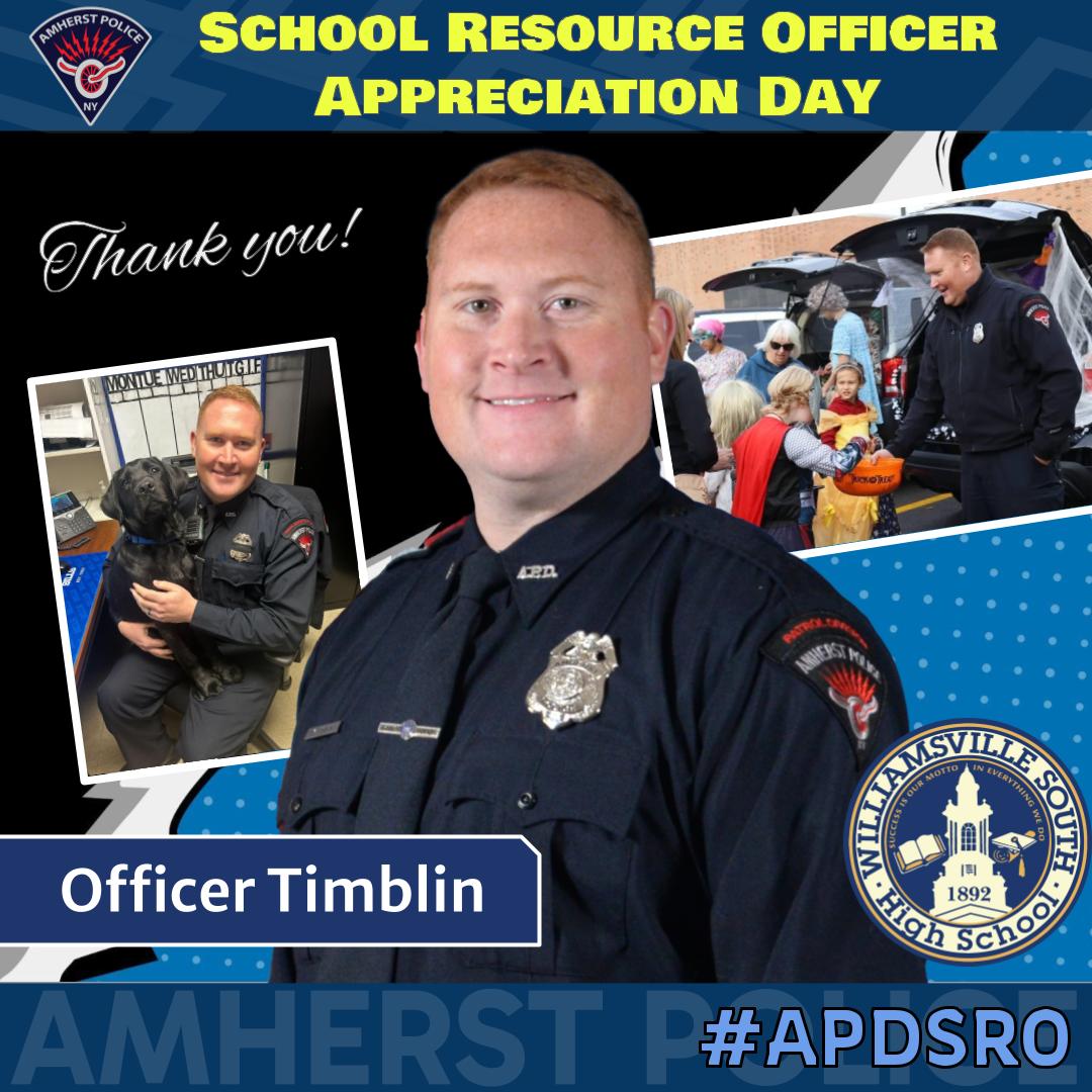 amherstpoliceny's tweet image. 🚔👮‍♂️ Today, we honor Officer Timblin our School Resource Officer on National SRO Appreciation Day! 

🎉 Thank you for your dedication to keeping our schools safe and building positive relationships with students. 

Your service makes a difference every day! 💙

#APDSRO