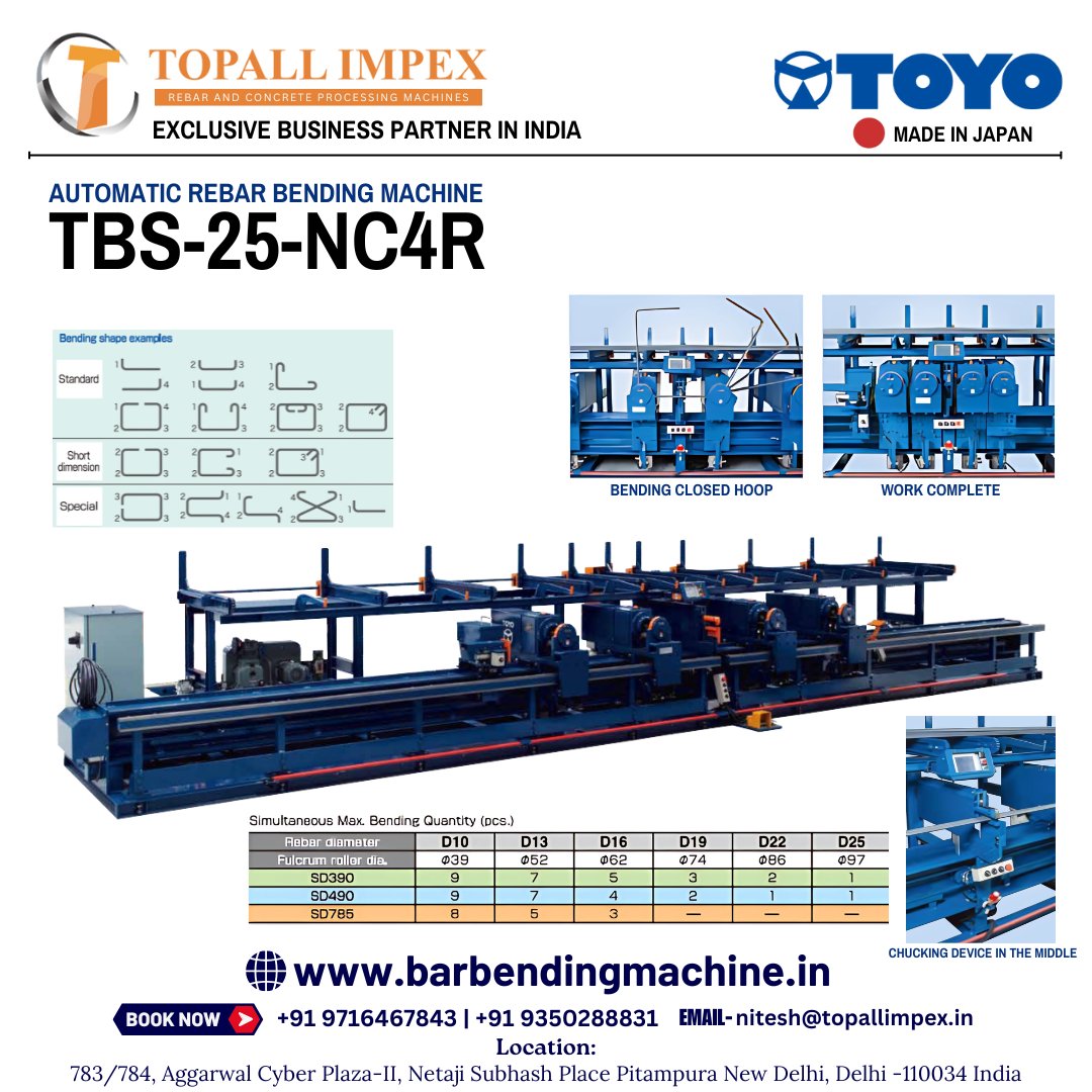 Topallimpex's tweet image. Introducing the Toyo Automatic Rebar Bending Machine TBS-25-NC4R  – The ultimate cutting machine for construction professionals!

#ConstructionMachinery #RebarProcessing #MadeInJapan #BuildingBetter #InfrastructureDevelopment #EngineeringSolutions