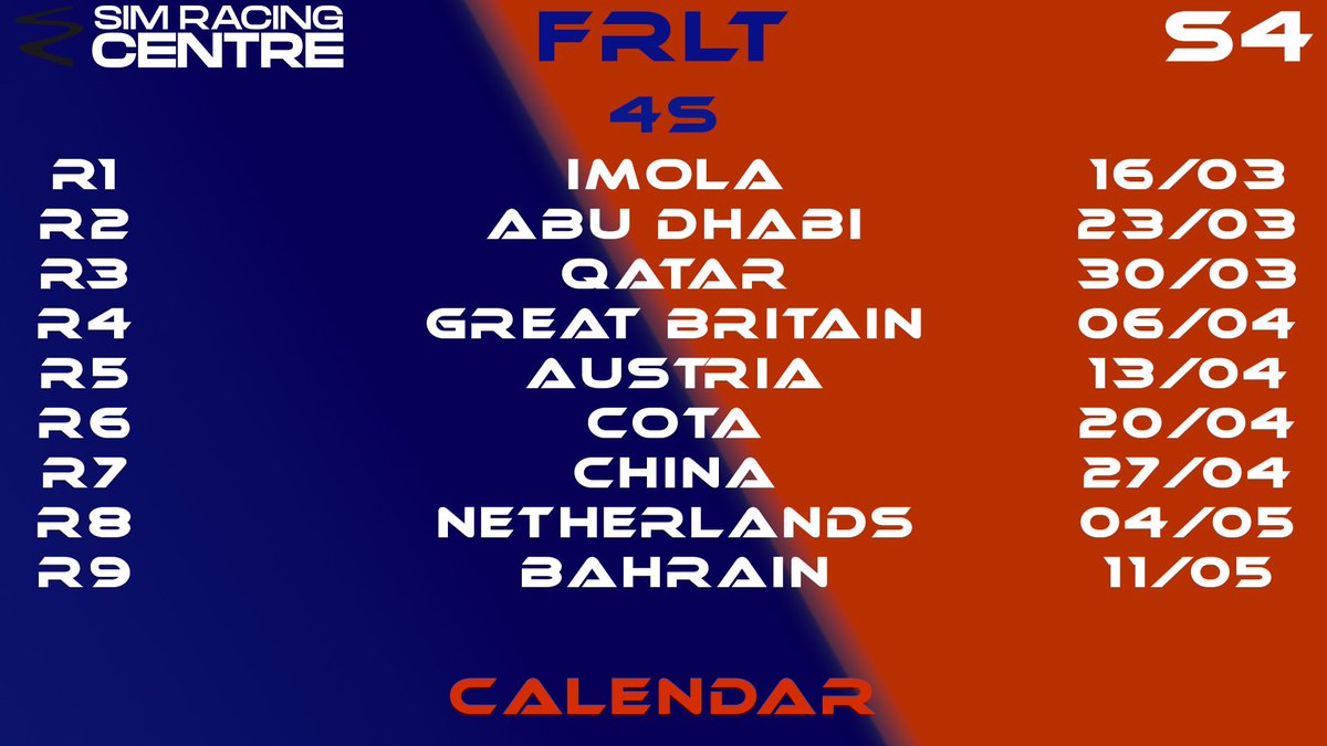 OUR S4 CALENDAR 🗓️ 

#F1 #F1Esports #FRLT #FRLTS4 #Simracing