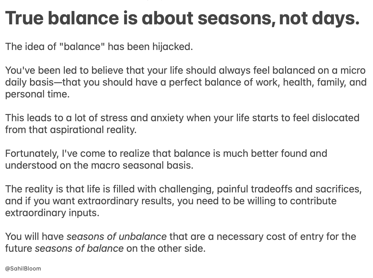 SahilBloom's tweet photo. An important reminder on balance: https://t.co/Rm91aPYMyT
