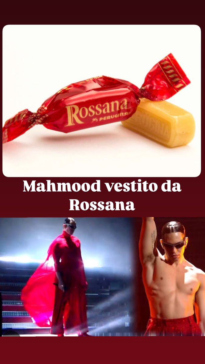 Mahmood vestito da Rossana…
E da lì il detto “ti scarto come una Rossana”