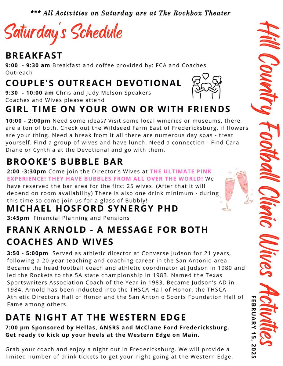 Wives agenda for today. Hope to see yall this morning at our couples devotional with the Melson’s.