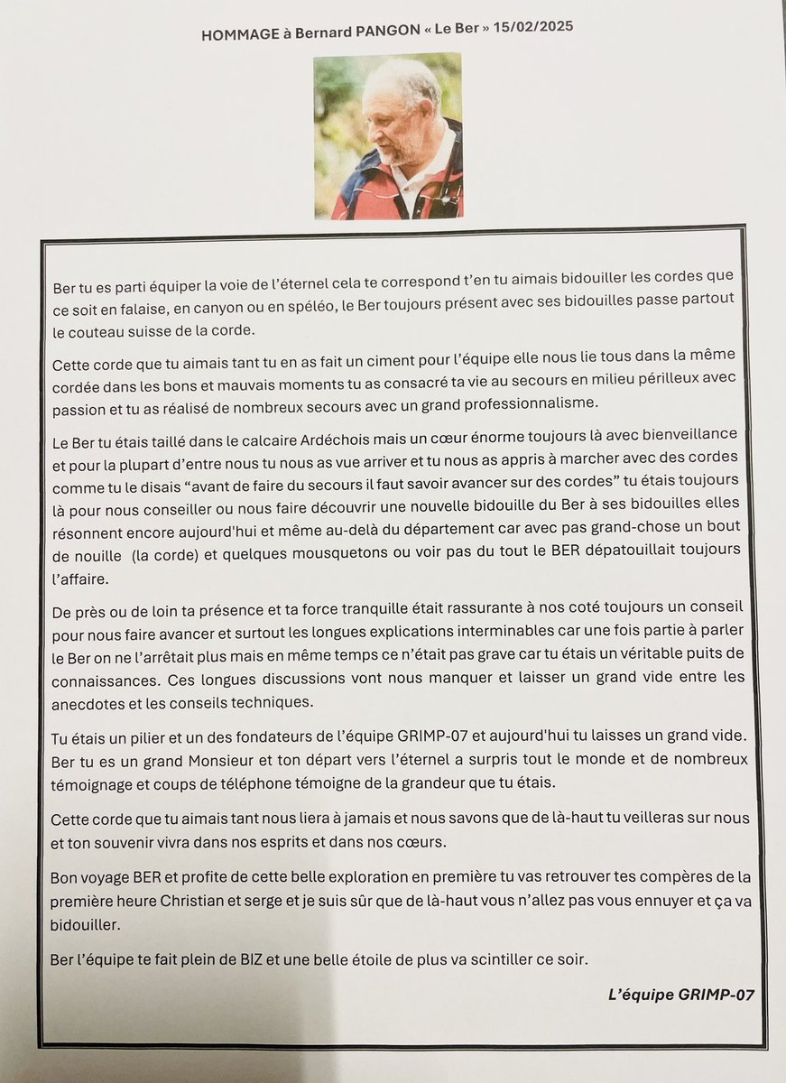 Aujourd’hui nous avons rendus hommage et accompagné Ber pour l’éternel voyage. 
L’équipe GRIMP vous remercie pour les témoignages.