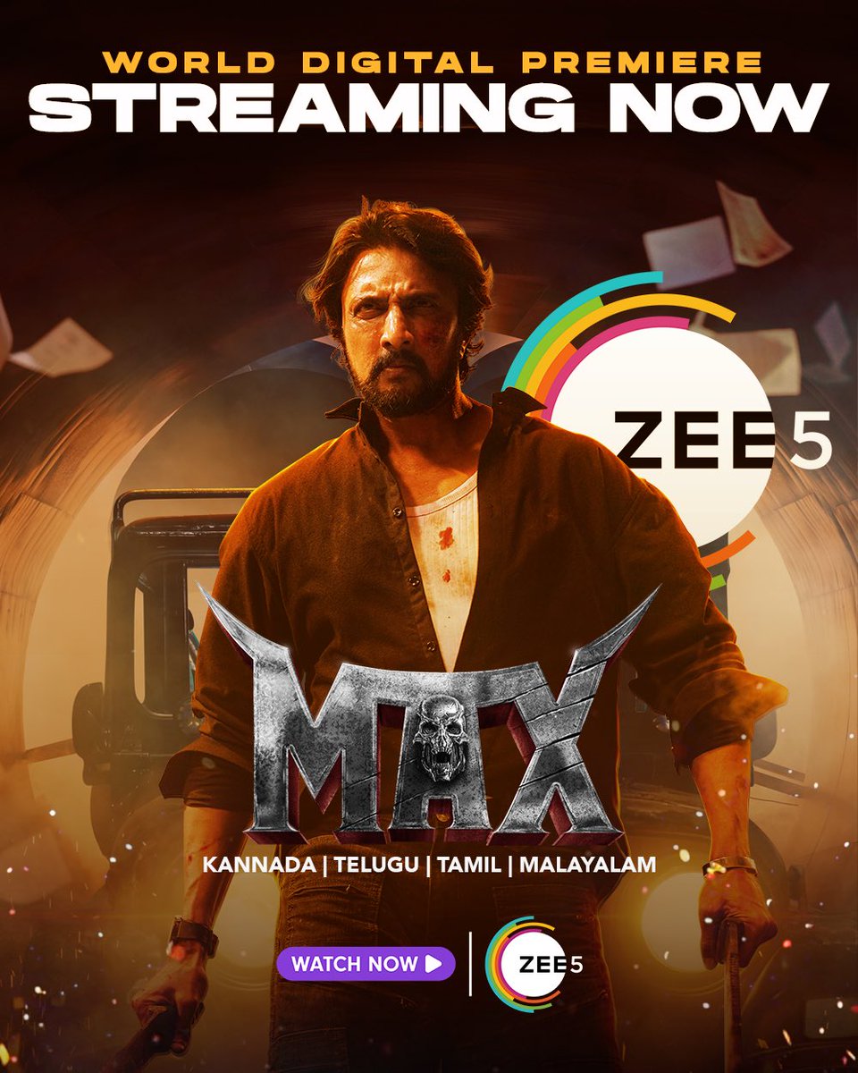 Kiccha Sudeep Trends™ (@thesudeeptrends) on Twitter photo Max is now streaming now on Zee 5 🔥💥
<a href="/KicchaSudeep/">Kichcha Sudeepa</a> #MaxTheMovie Max is now streaming now on Zee 5 🔥💥
<a href="/KicchaSudeep/">Kichcha Sudeepa</a> #MaxTheMovie