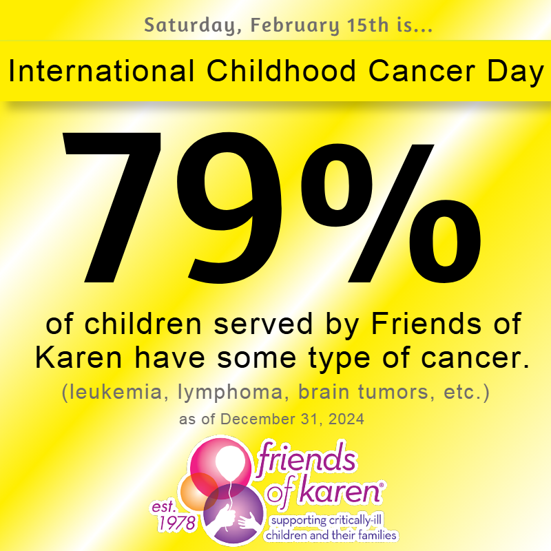 FriendsofKaren's tweet image. February 15, 2025 is International Childhood Cancer Day, a global collaborative campaign to raise awareness about childhood cancer and to express support for children and adolescents with cancer, the survivors, and their families. 

#friendsofkaren #alwaysgold #iccd