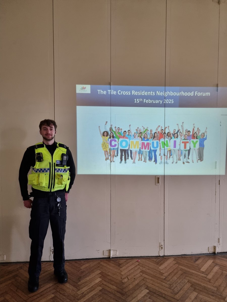 Officers attended Saint Peter's Church today for the Tile Cross Neighbourhood meeting. 

Many topics were discussed and brought to our attention.

Thank you to everyone who attended, we appreciate your concerns and we are listening 
#CommunityEngagement