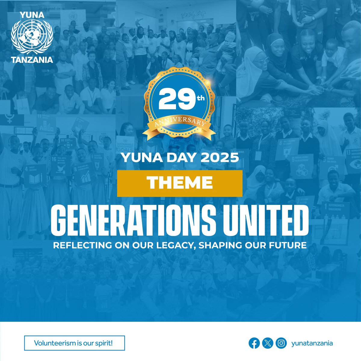 YUNA_Tanzania's tweet photo. YUNA DAY 2025 is Coming Soon!
Get ready to celebrate 29 years of impact with this year’s theme:
"Generations United – Reflecting on Our Legacy, Shaping Our Future."
Stay tuned for more updates.
#YUNADay2025 #GenerationsUnited #29YearsOfImpact #VolunteerismIsOurSpirit https://t.co/QlkxuY1Vtl