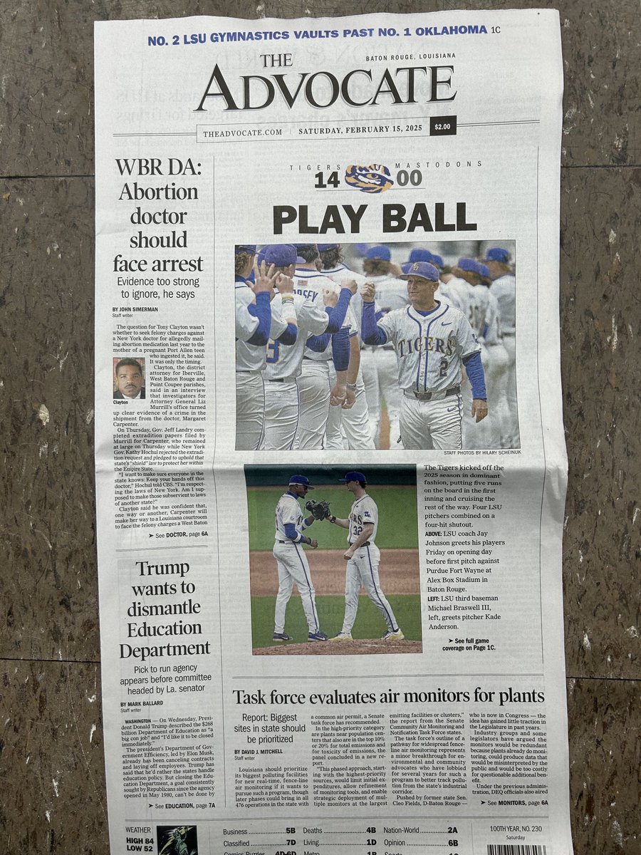 CondonBeingReal's tweet image. Shameful that ⁦@theadvocatebr⁩ put a Baseball win over a program no one ever heard of on the Front of today’s efition instead of ⁦@LSUgym⁩ win over #1Oklahoma in front of 13,386. As Progressive and Liberal the paper is…I would not expect a Misoginistic Take!