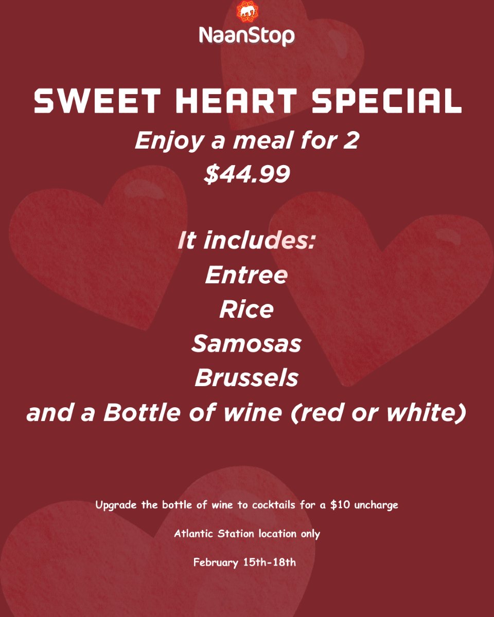 Valentine's Day may have come and gone but we are still celebrating with our sweet heart special! Join us for a meal for 2 at Atlantic Station!💘🍷
